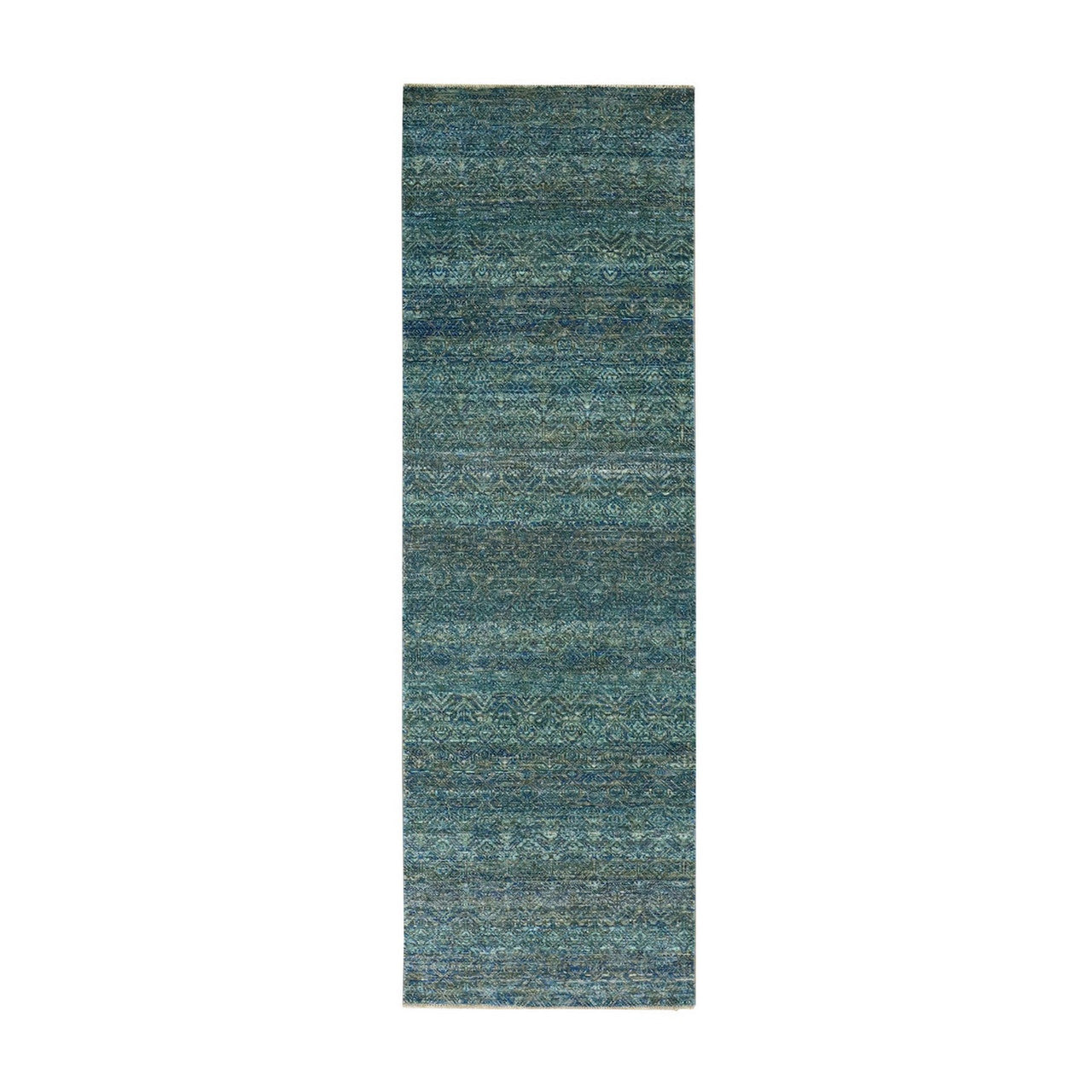 Modern and Contemporary Wool Hand Knotted Rug Green No Border 2.6X8.0 -O079670