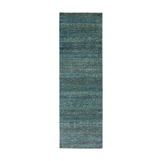 Modern and Contemporary Wool Hand Knotted Rug Green No Border 2.6X8.0 -O079670