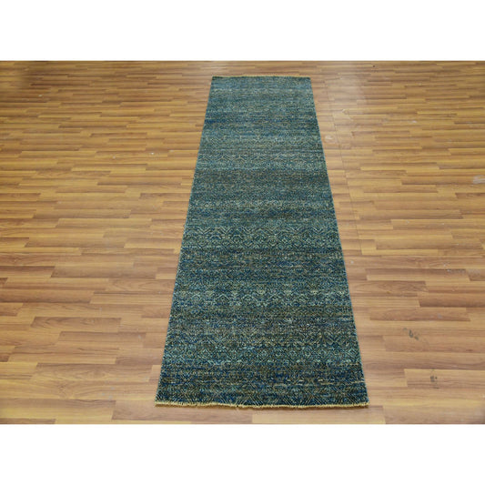 Modern and Contemporary Wool Hand Knotted Rug Green No Border 2.6X8.0 -O079670