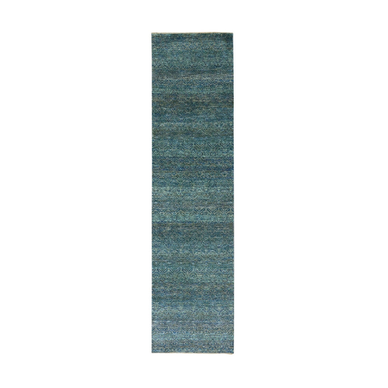 Green 2'6" x 10'1" Modern and Contemporary Hand knotted Wool Rug - Sku: O079671