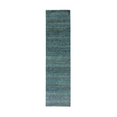 Modern and Contemporary Wool Hand Knotted Rug Green No Border 2.6X10.1 -O079671