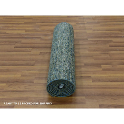 Modern and Contemporary Wool Hand Knotted Rug Green No Border 2.6X10.1 -O079671