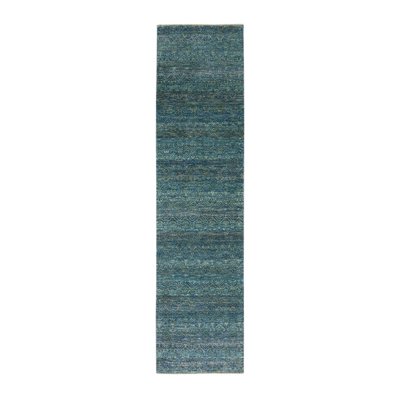 Green 2'6" x 10'1" Modern and Contemporary Hand knotted Wool Rug - Sku: O079672