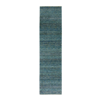 Modern and Contemporary Wool Hand Knotted Rug Green No Border 2.6X10.1 -O079672