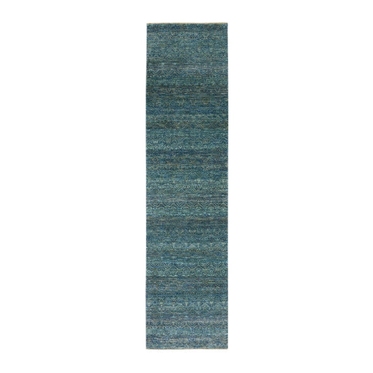 Modern and Contemporary Wool Hand Knotted Rug Green No Border 2.6X10.1 -O079672