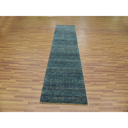 Modern and Contemporary Wool Hand Knotted Rug Green No Border 2.6X10.1 -O079672