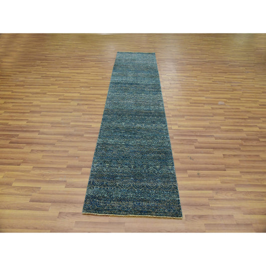 Modern and Contemporary Wool Hand Knotted Rug Green No Border 2.6X10.1 -O079672