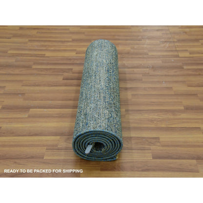 Modern and Contemporary Wool Hand Knotted Rug Green No Border 2.6X10.1 -O079672