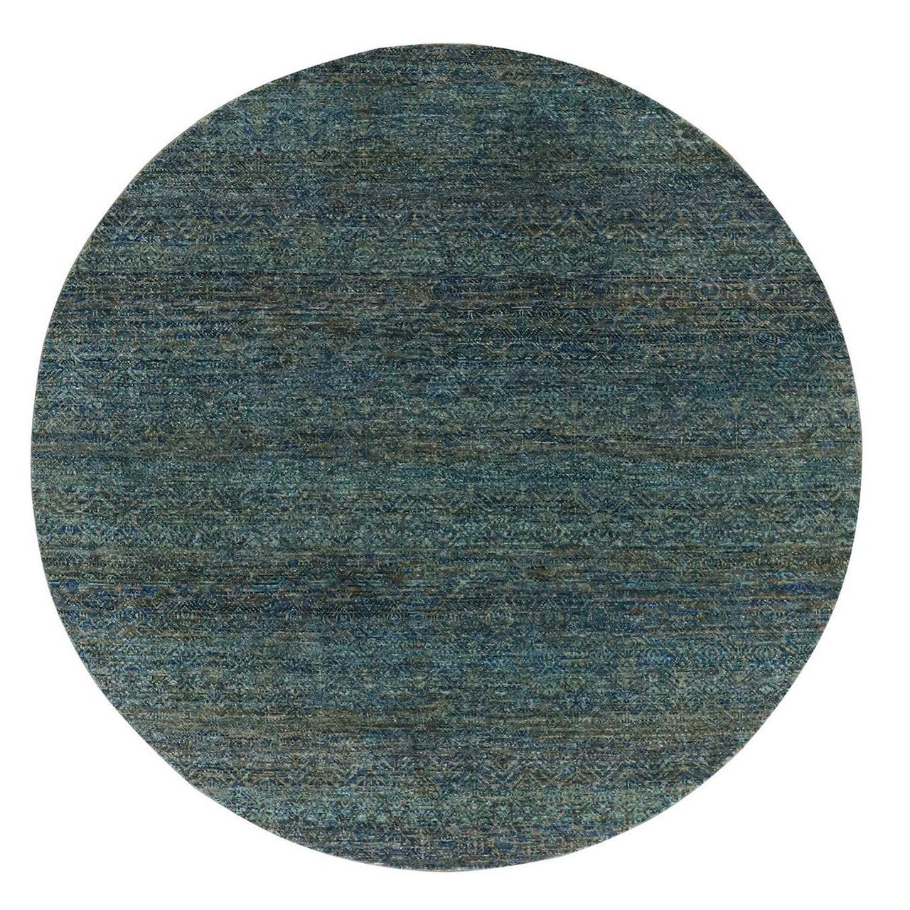 Modern and Contemporary Wool Hand Knotted Rug Green No Border 6.0X6.0 -O079673