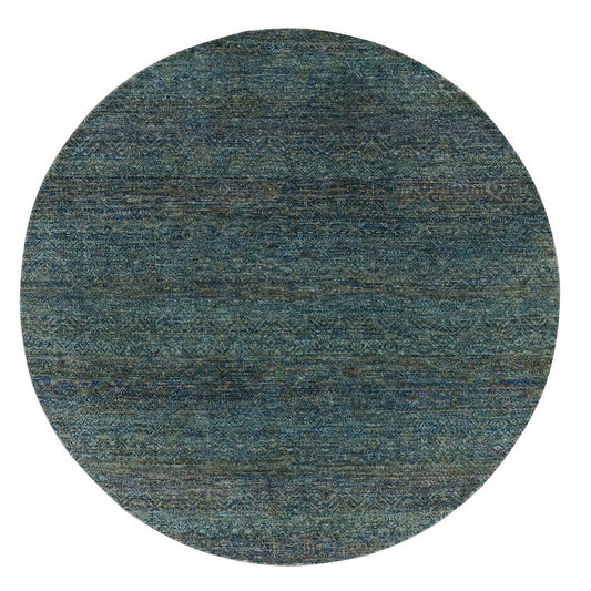 Modern and Contemporary Wool Hand Knotted Rug Green No Border 6.0X6.0 -O079673