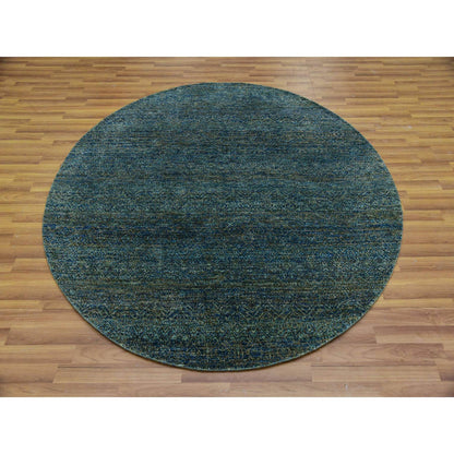 Modern and Contemporary Wool Hand Knotted Rug Green No Border 6.0X6.0 -O079673