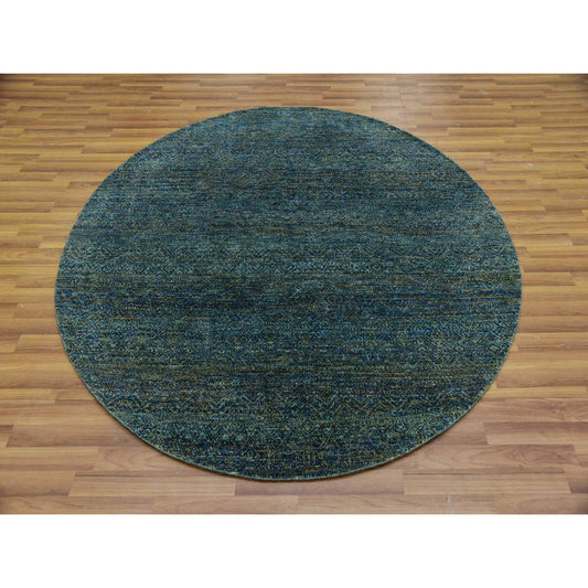 Modern and Contemporary Wool Hand Knotted Rug Green No Border 6.0X6.0 -O079673
