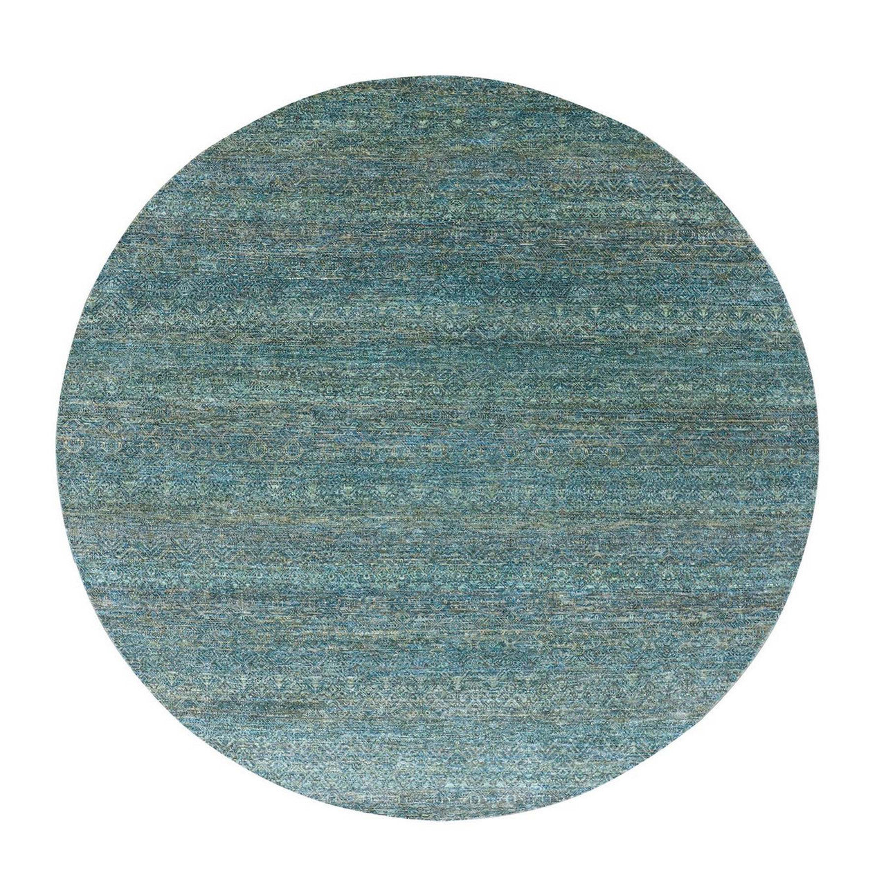 Modern and Contemporary Wool Hand Knotted Rug Green No Border 7.11X7.11 -O079674