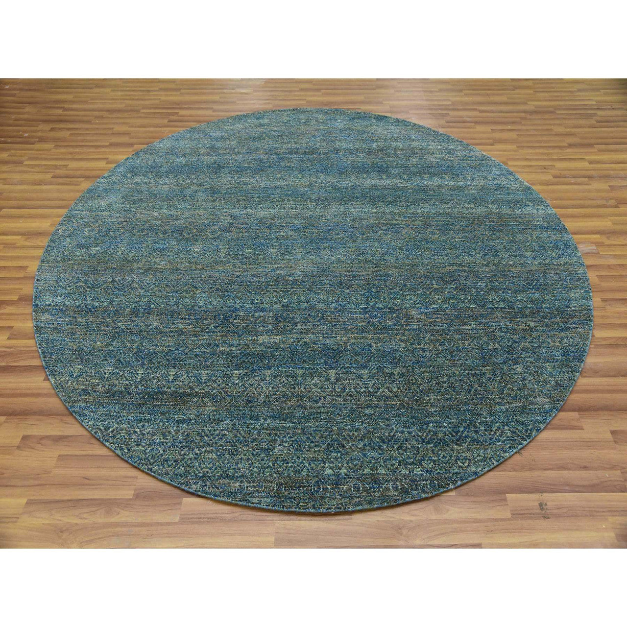 Modern and Contemporary Wool Hand Knotted Rug Green No Border 7.11X7.11 -O079674