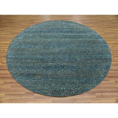 Modern and Contemporary Wool Hand Knotted Rug Green No Border 7.11X7.11 -O079674