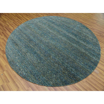 Modern and Contemporary Wool Hand Knotted Rug Green No Border 7.11X7.11 -O079674