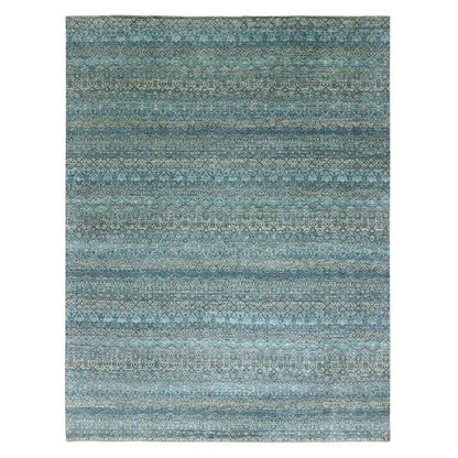 Modern and Contemporary Wool Hand Knotted Rug Blue No Border 9.1X12.0 -O079678