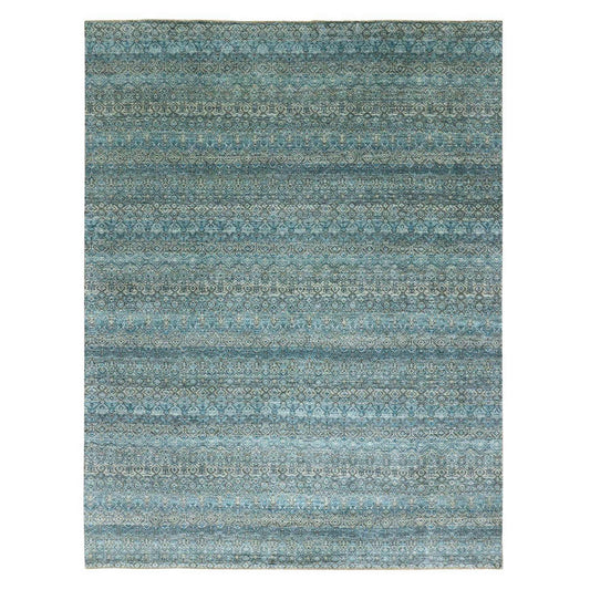 Modern and Contemporary Wool Hand Knotted Rug Blue No Border 9.1X12.0 -O079678