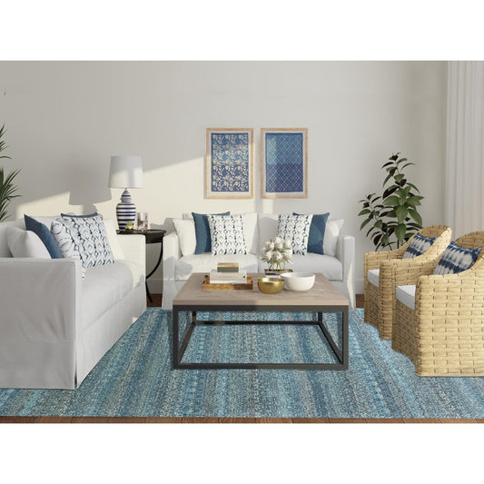 Modern and Contemporary Wool Hand Knotted Rug Blue No Border 9.1X12.0 -O079678