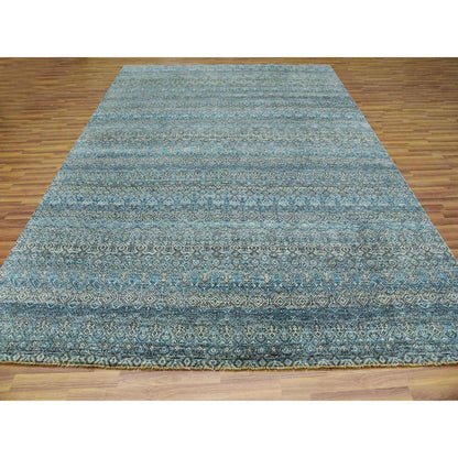 Modern and Contemporary Wool Hand Knotted Rug Blue No Border 9.1X12.0 -O079678