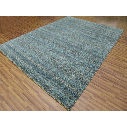Modern and Contemporary Wool Hand Knotted Rug Blue No Border 9.1X12.0 -O079678