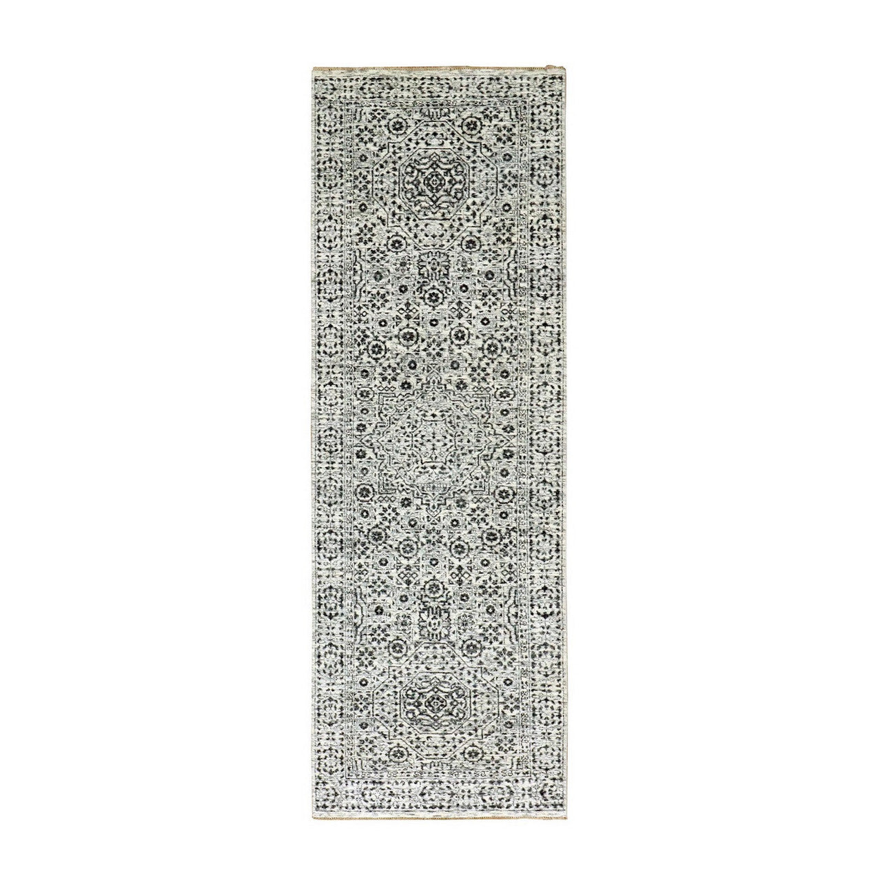 Ivory 2'8" x 10'0" Mamluk Hand knotted Wool Rug - Sku: O079681