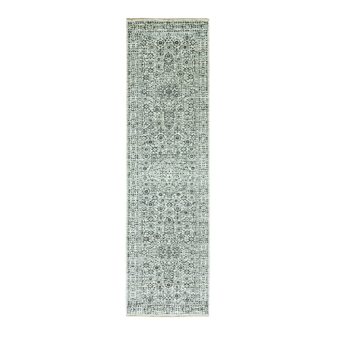 Ivory 2'8" x 10'0" Mamluk Hand knotted Wool Rug - Sku: O079683