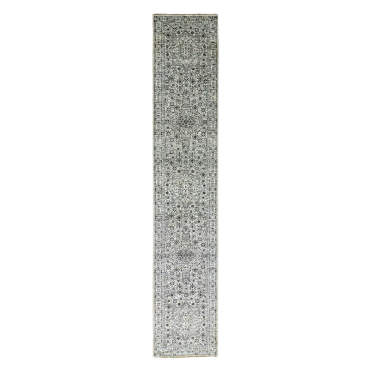 Ivory 2'7" x 14'1" Mamluk Hand knotted Wool Rug - Sku: O079688