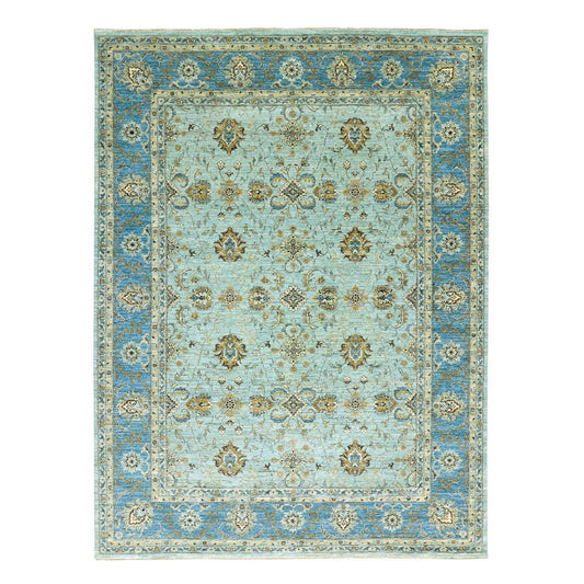 Oushak And Peshawar Wool Hand Knotted Rug Blue Blue 9.0X12.3 -O079691