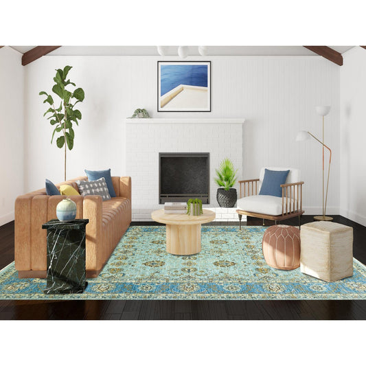 Oushak And Peshawar Wool Hand Knotted Rug Blue Blue 9.0X12.3 -O079691