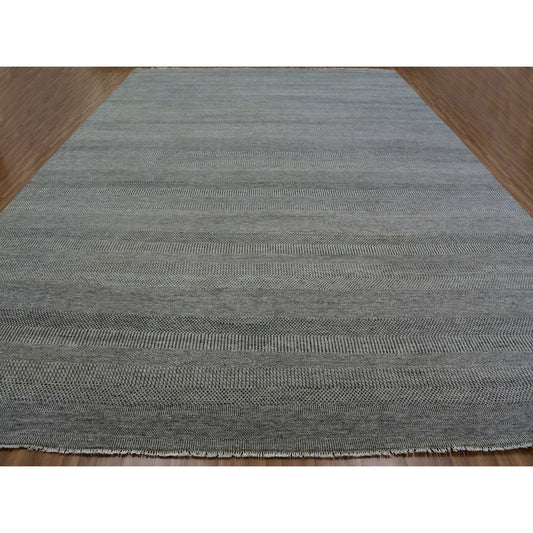 Modern and Contemporary Wool Hand Knotted Rug Grey No Border 13.11X18.1 -O079692