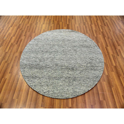 Modern and Contemporary Wool Hand Knotted Rug Grey No Border 4.10X4.11 -O079696