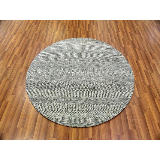 Modern and Contemporary Wool Hand Knotted Rug Grey No Border 4.10X4.11 -O079696