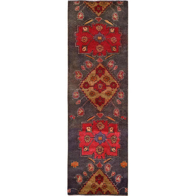 Overdyed & Vintage Wool Hand Knotted Rug Grey 2.8x7.10 -O0796