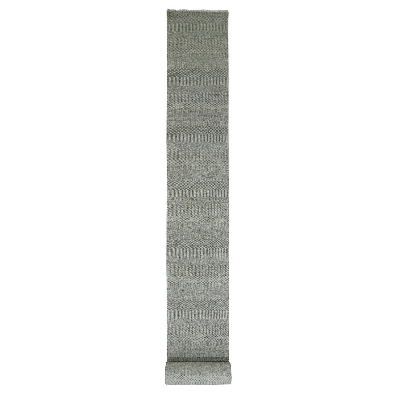 Gray 2'5" x 27'11" Modern and Contemporary Hand knotted Wool Rug - Sku: O079700