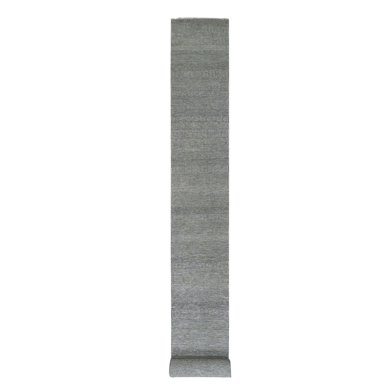 Gray 2'7" x 26'3" Modern and Contemporary Hand knotted Wool Rug - Sku: O079701