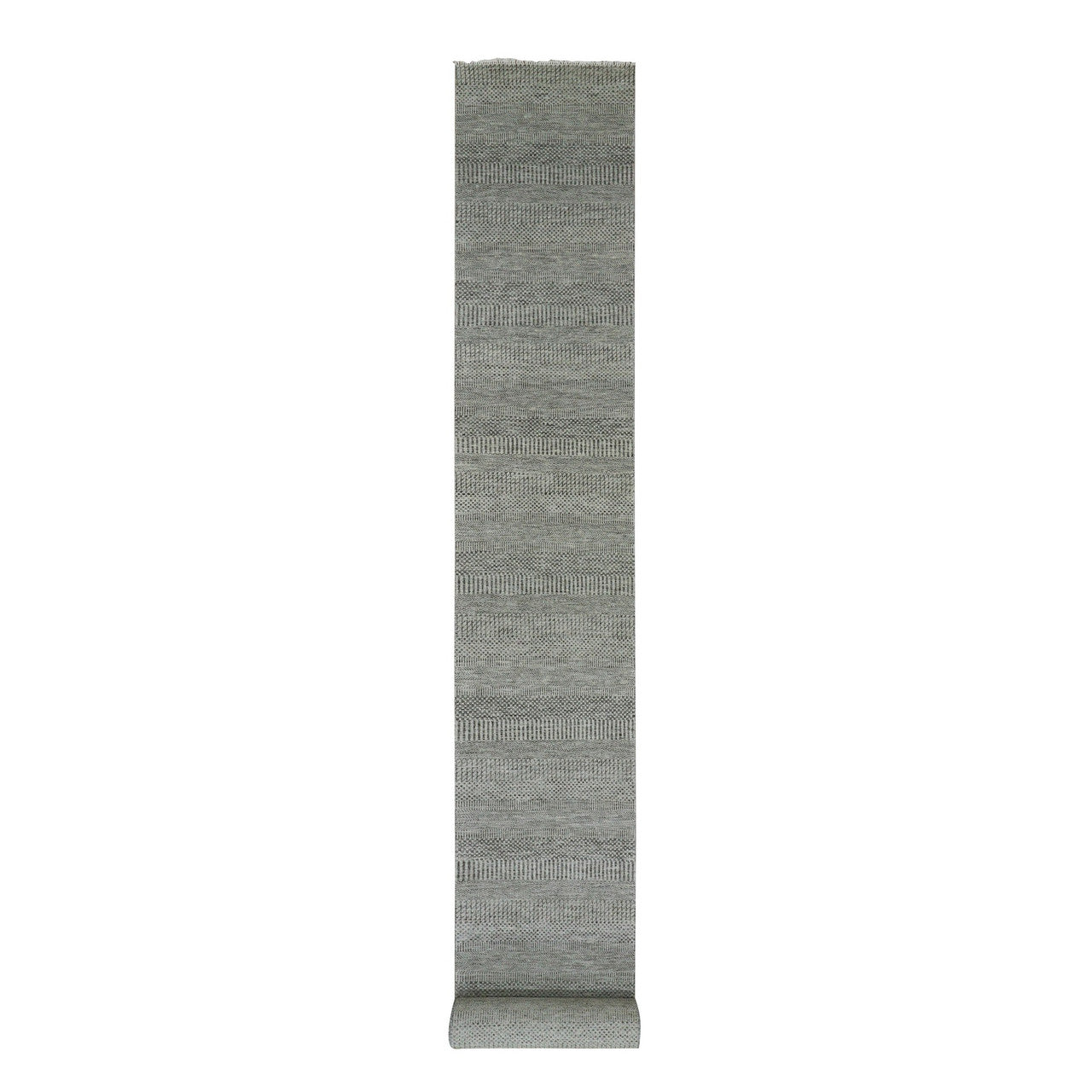 Gray 2'7" x 22'1" Modern and Contemporary Hand knotted Wool Rug - Sku: O079702