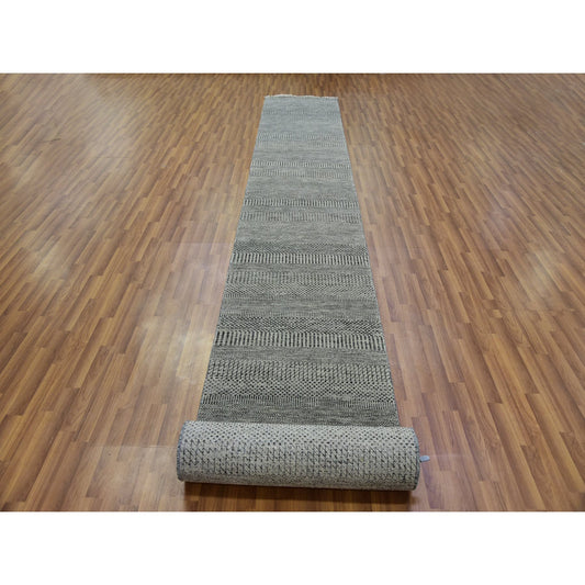 Modern and Contemporary Wool Hand Knotted Rug Grey No Border 2.7X22.1 -O079702