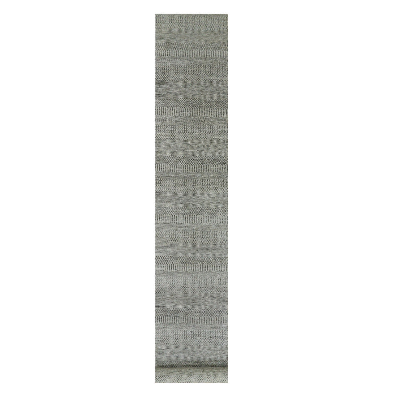 Gray 2'8" x 19'11" Modern and Contemporary Hand knotted Wool Rug - Sku: O079703