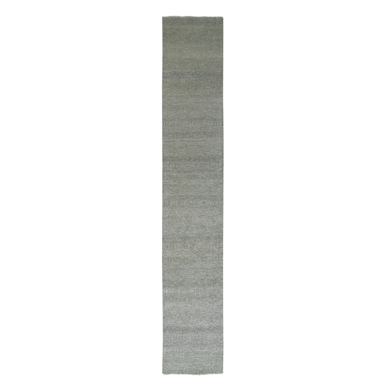 Gray 2'6" x 15'11" Modern and Contemporary Hand knotted Wool Rug - Sku: O079704