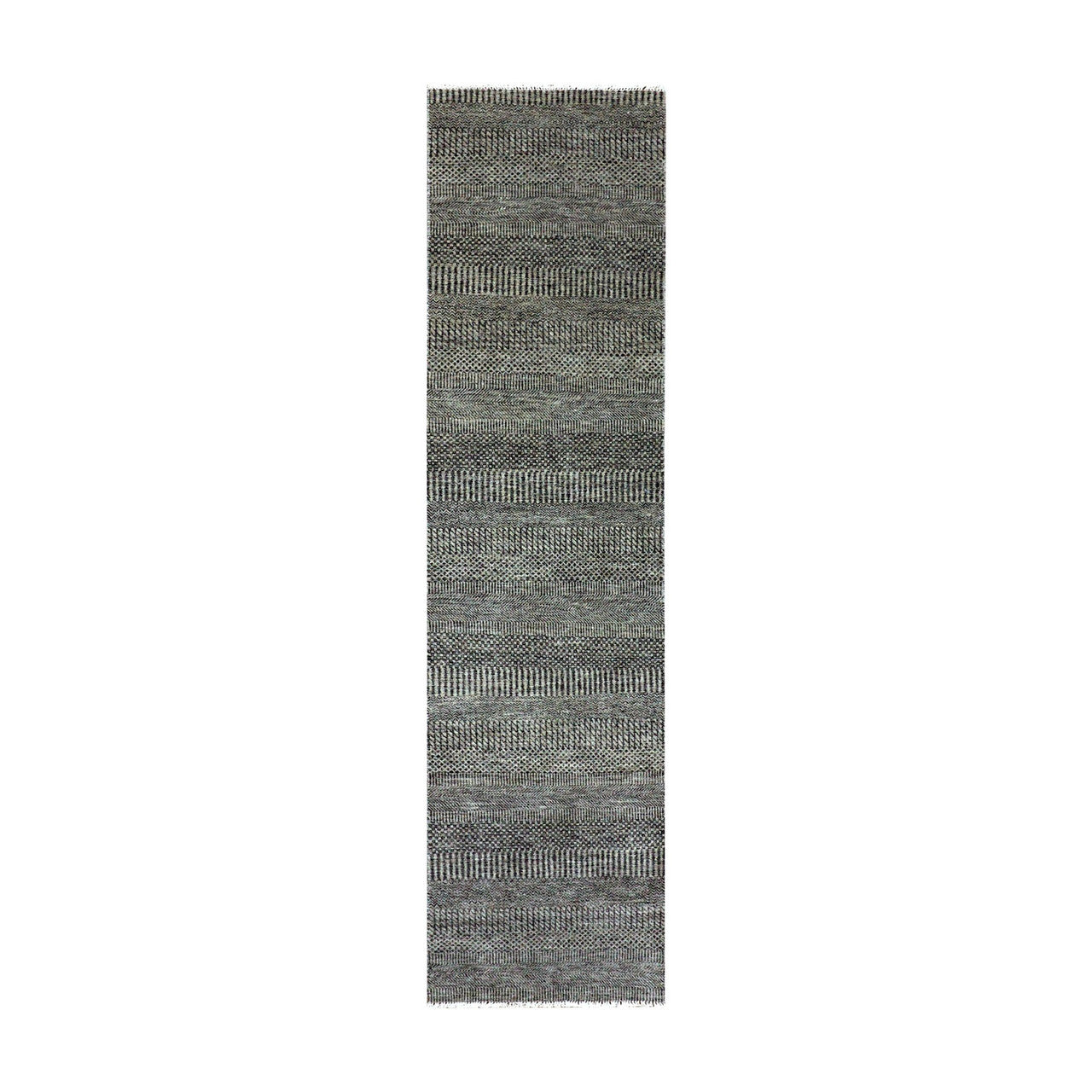 Gray 2'6" x 9'11" Modern and Contemporary Hand knotted Wool Rug - Sku: O079705