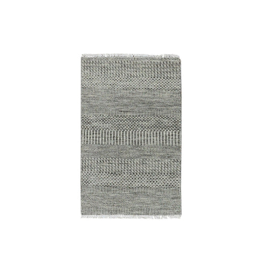 Modern and Contemporary Wool Hand Knotted Rug Grey No Border 2.0X3.2 -O079709