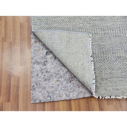 Modern and Contemporary Wool Hand Knotted Rug Grey No Border 4.0X10.6 -O079717