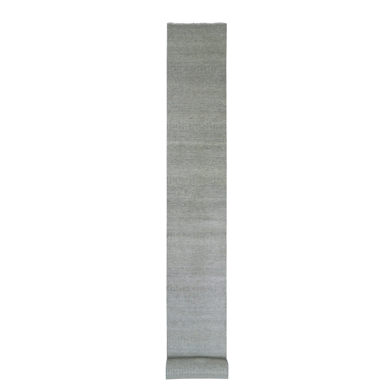 Gray 2'6" x 21'8" Modern and Contemporary Hand knotted Wool Rug - Sku: O079721