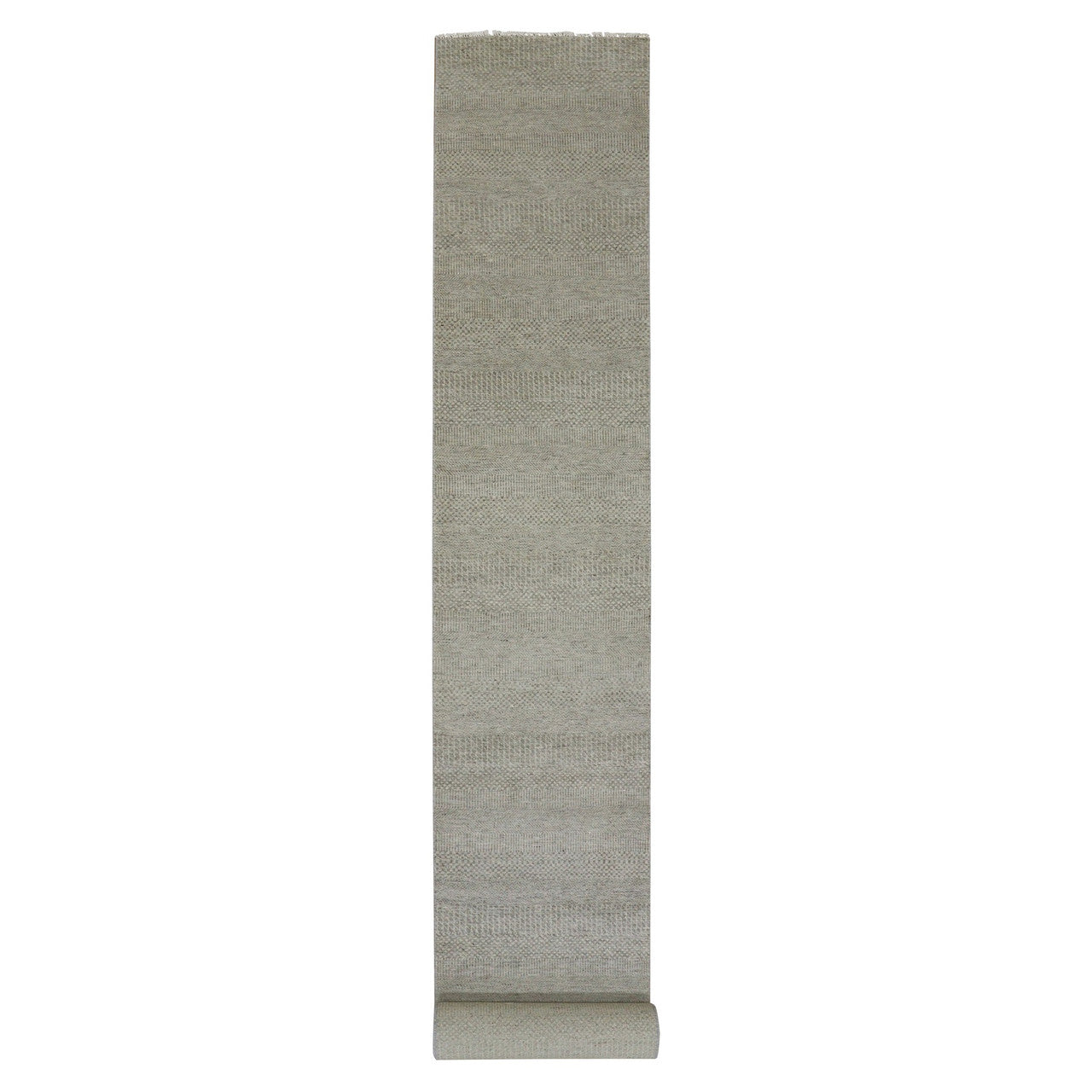 Gray 2'5" x 18'6" Modern and Contemporary Hand knotted Wool Rug - Sku: O079723
