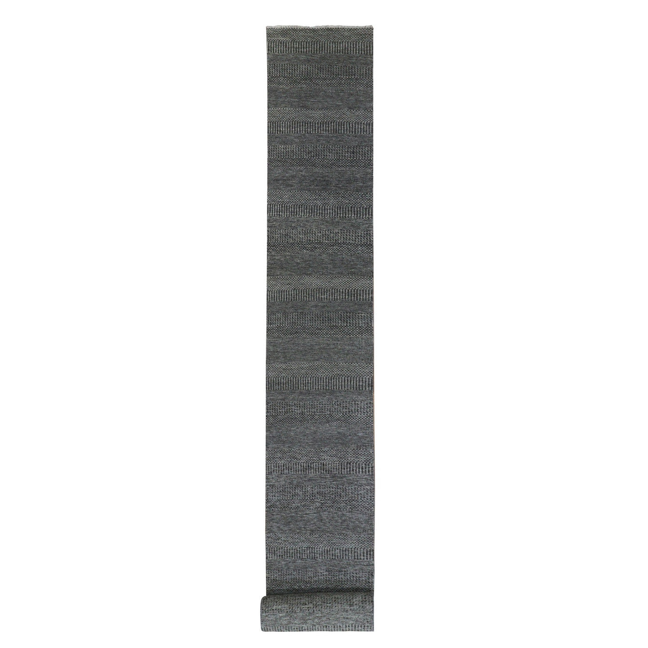 Gray 2'7" x 26'2" Modern and Contemporary Hand knotted Wool Rug - Sku: O079731