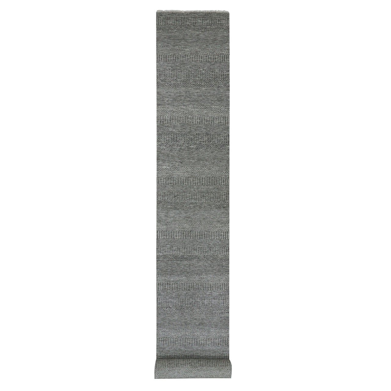 Gray 2'7" x 19'11" Modern and Contemporary Hand knotted Wool Rug - Sku: O079732