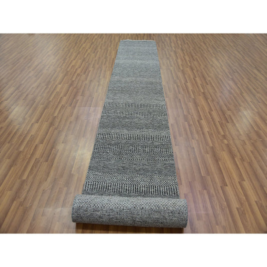 Modern and Contemporary Wool Hand Knotted Rug Grey No Border 2.7X19.11 -O079732