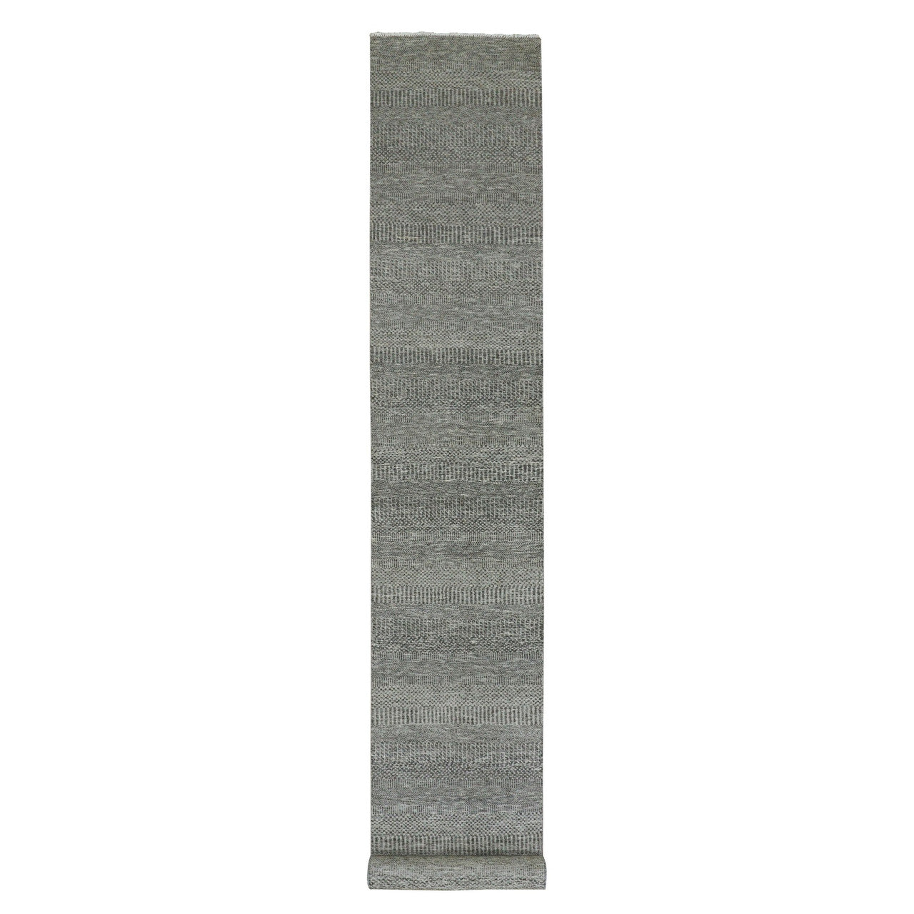 Gray 2'7" x 15'10" Modern and Contemporary Hand knotted Wool Rug - Sku: O079733