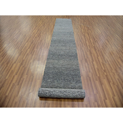 Modern and Contemporary Wool Hand Knotted Rug Grey No Border 2.7X15.10 -O079733